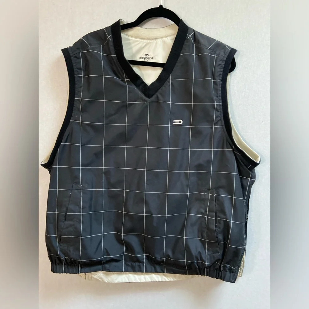 Dockers Golf Mens Reversible V-Neck Pullover Wind Vest Windowpane XL